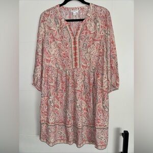J Jill Peasant Dress Womens Petite M Boho Paisley Flowy Lightweight Side Pockets